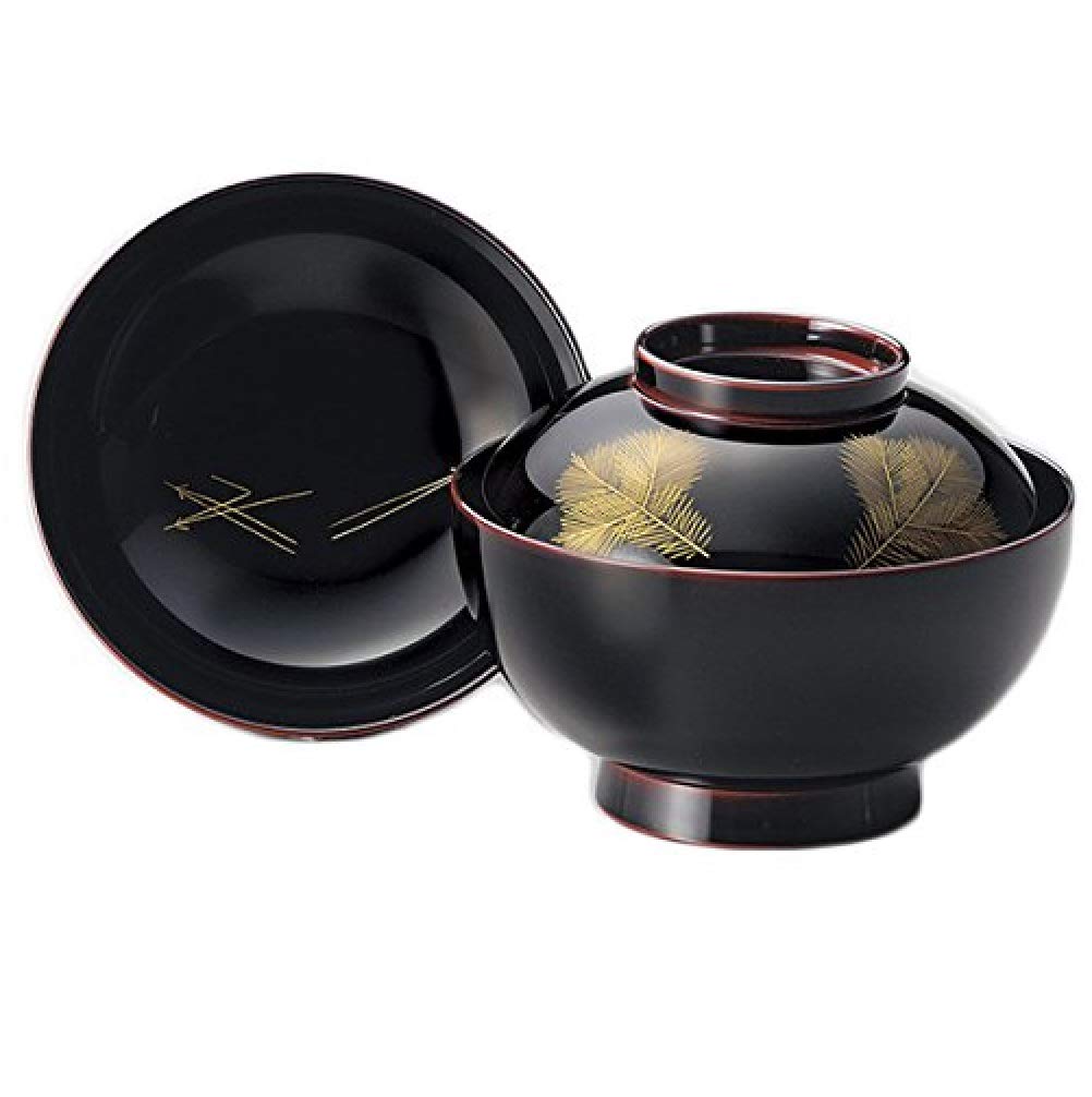 Amazon.co.jp: 越前漆器 雑煮椀(煮物椀) 溜 沈金若松 1客 (木質樹脂 漆